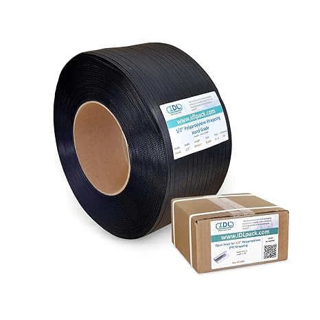 IDL Packaging Refill for 1/2" Polypropylene (PP) Strapping Kits for Packaging Strapping - 1/2" x 9000' Polypropylene Strapping Roll of 8" x 8" Core Size and 1000 of 1/2" Open Seals