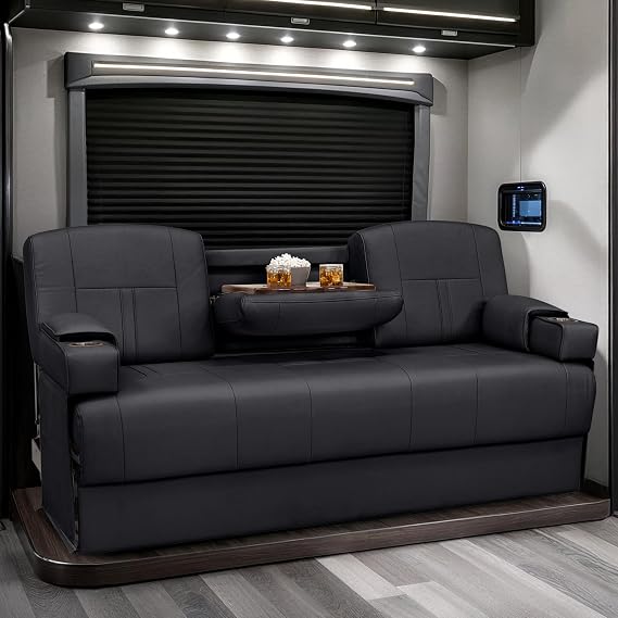 Ethos Console SL RV Sofa Bed, 68" Wide, Ultimate Leather, Black