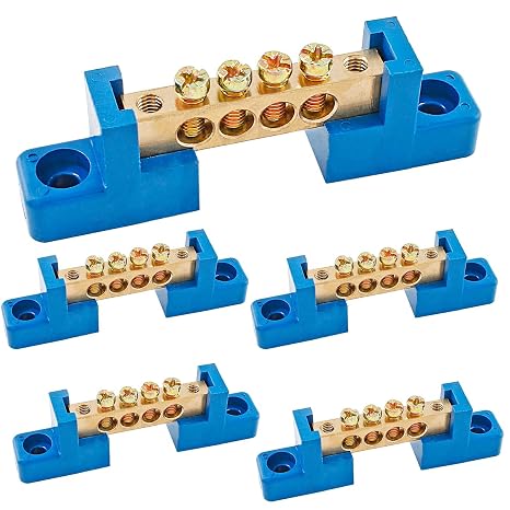 Terminal Bus Bar, 4 Positions, Brass, 5 Pcs, Blue