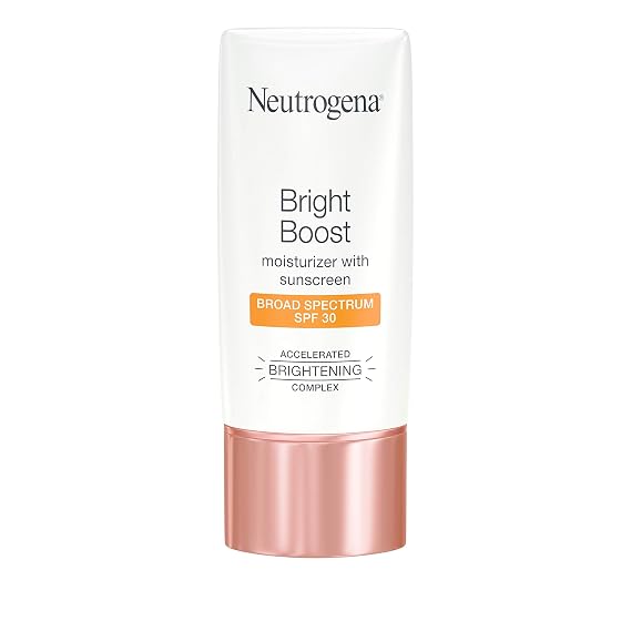 Neutrogena Bright Boost Facial Moisturizer with Broad Spectrum UVA/UVB SPF 30 Sunscreen, Brightening Oil-Free Face Moisturizer with Neoglucosamine, Moringa Seed, Vitamin C & E, 1.0 fl. Oz