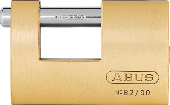 ABUS Padlock 82/90 - Monoblock Brass Lock, Hardened Steel Bolt | 12 mm hardened steel bolt, security level 7 - ideal for vending machines, containers, lorries & roller grilles