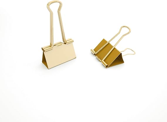 Binder Clips Small Metal Clamp - 3/4 in (0.75 inch) (Gold, 20 - Count)