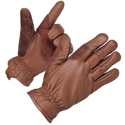 Full Cowhide Winter Drive Work Gloves for Kids, Extra Soft and Warm 100G Cotton Lined, Thermal Insulated Gloves Brown, Medium 4-6 Years Old
