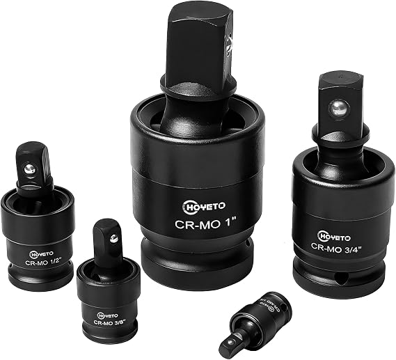 5PCS Swivel Socket Set 1/4"-1" Drive, 360° U-Joint for Impact Wrench | Cr-Mo Steel with Spring-Loaded Ball, Heat-Treated, Non-Slip, for Ratchets, Socket Wrenches & Tight Auto Repairs