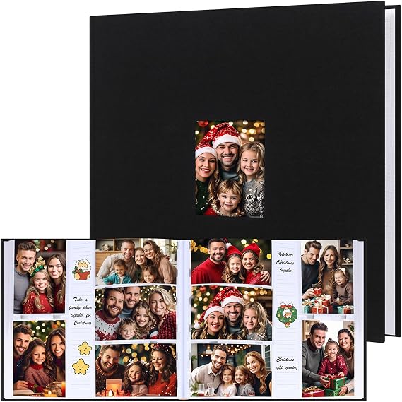600 Pocket 4x6 Photo Album with Writing Space, Linen Cover, Black