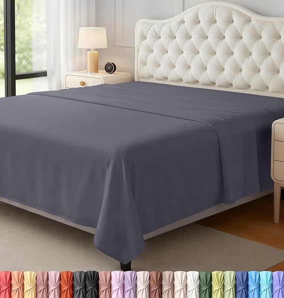 Queen Size Flat Sheet Only, Ultra Soft & Breathable Hotel Sheets, Grey