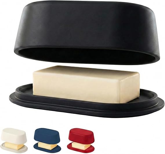 Dark Gray Butter Dish with Lid for Countertop Bamboo Fiber Butter Crock | Bamboo fiber butter keeper & butter holder with lid; also a butter container.Fits Kerrygold; not solid wood, dishwasher safe.