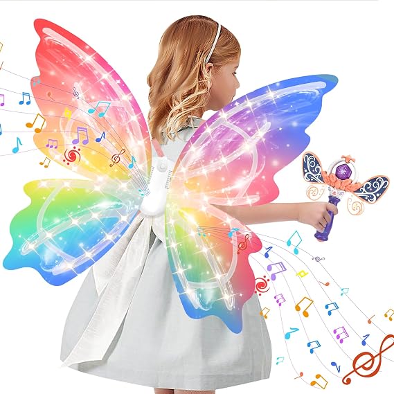 Electric Fairy Wings and princess wand for Girls, Princess Dress up Costume