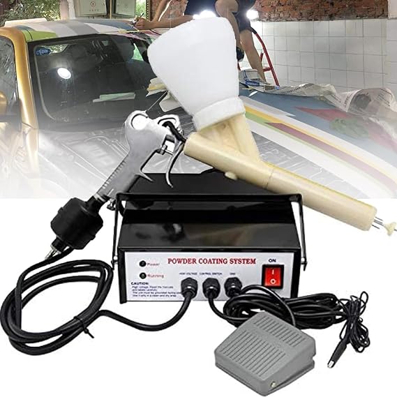 Powder Coating Gun, Electrostatic Powder Coating Machine Paint Gun,5 Stage Powder Coating System Kits with w/Foot Switch Spraying Gun(Black)