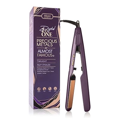 Almost Famous Digital 2 in 1 Twist Hair Straightener and Curling Flat Iron with Rose Gold Titanium Plates, Adjustable Heat Setting, Professional Beauty Tool for All Hair Type - Black