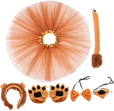 KESYOO Halloween Lion Costume Set for Comfortable Lightweight Animal Headband Ears Tail Bowtie Nose Fingerless Gloves Tutu Skirt Secure Fit Cosplay Dress Up for Boys and Party Role Play