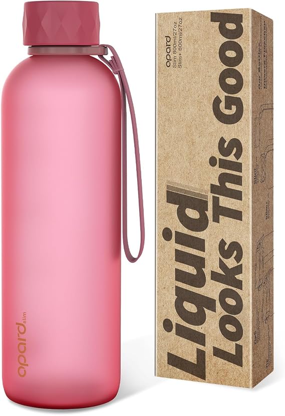 Opard Slim Pro Water Bottle 27oz, Plastic Water Bottle BPA-Free, Facetted Rubberized Monocap, Leakproof Screw Top, Flamingo Pink Bottle Reusable for