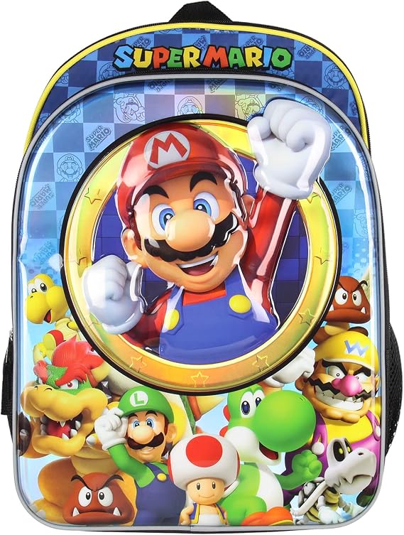 Nintendo Super Mario Bros All Over Character Molded Iridescent 16" Backpack
