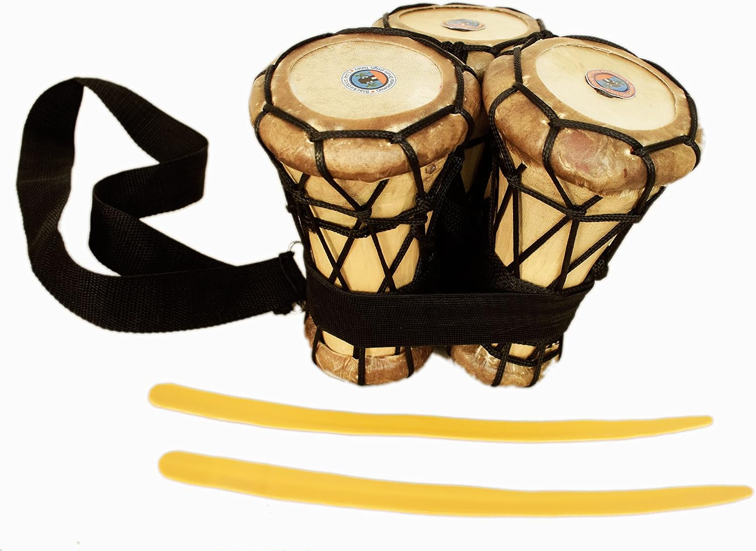 Blackethics International Omelebata Drum Set Djembe-5 inch three piece djembe drum set-Percussion Instrument- Portable West African Handmade drum set for Adults kids-Made of carved wood pure goatskin