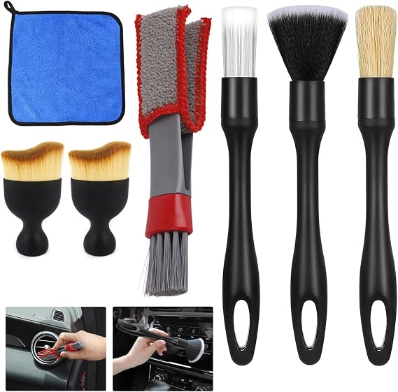 7 Pcs Car Detailing Brushes Set, Detailing Kit with Microfiber Towel