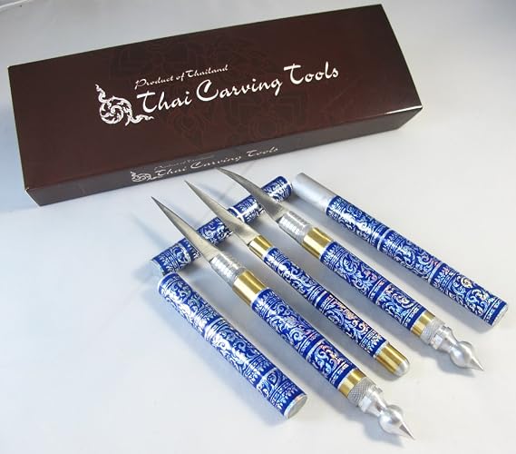 Set 3 Thai Fruit and SOAP Carving Knife Knives Brass Handmade Blue Color