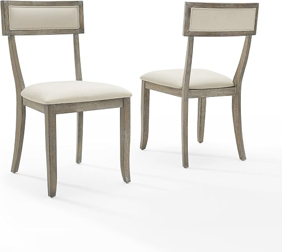 Casafoyer Furniture Alessia Upholstered Wood Klismos Dining Chairs Set of 2, Rustic Gray Wash/Creme