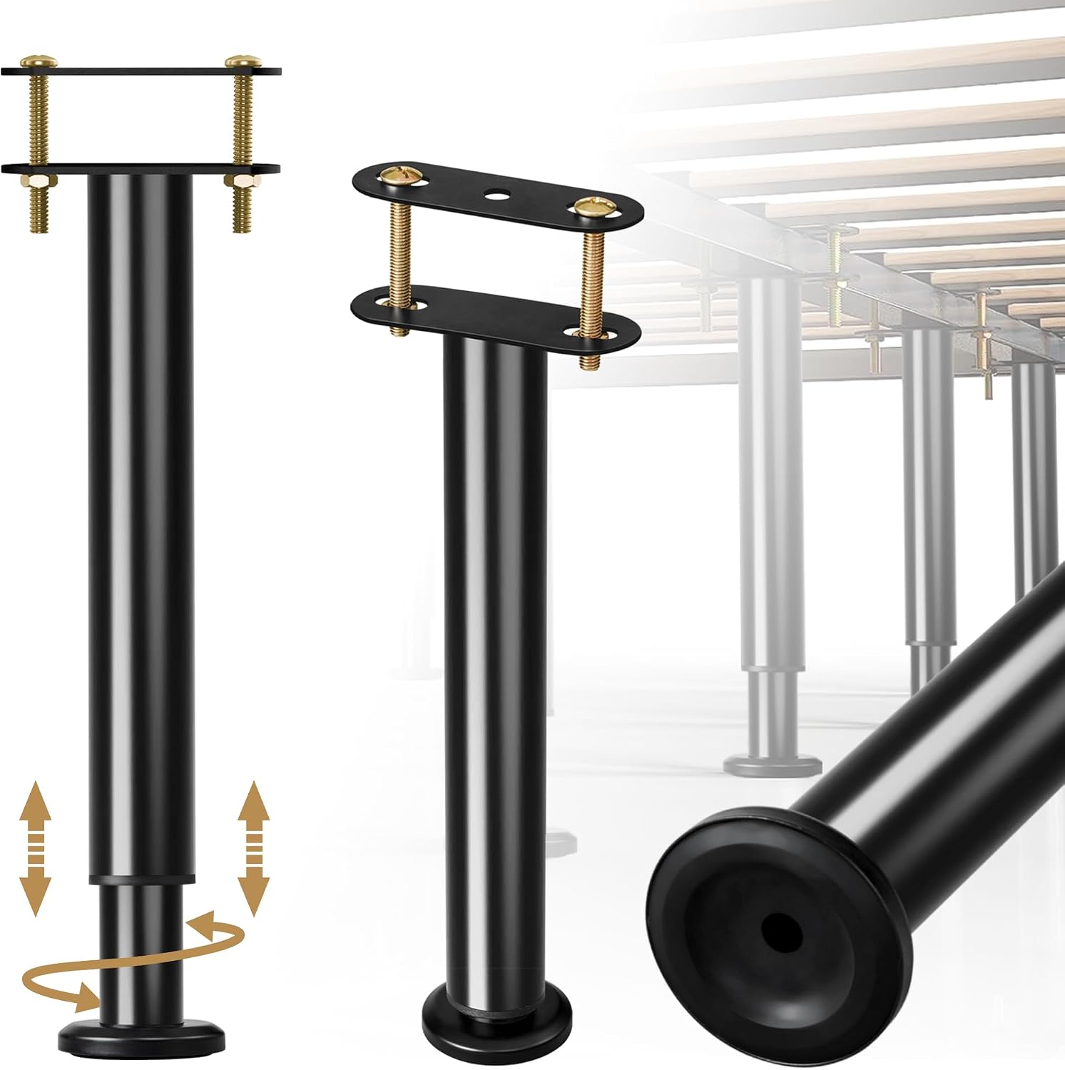 Metal Bed Frame Support Legs, 9.8-16.5 Inch Adjustable Height Bed Support Legs, Bed Legs Replacement Parts for for King Queen, Under Bed Support Slat Reinforcement Kits Bed Frame Center Support 2 Pack