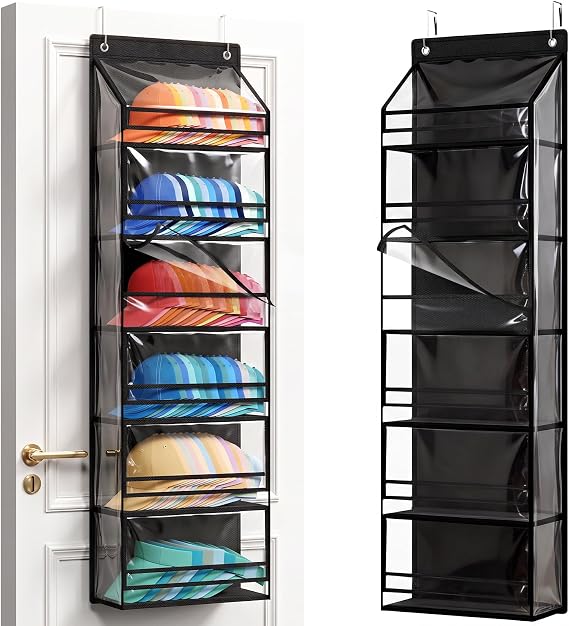 Lifewit 6 Tier Clear Over the Door Hat Rack, Baseball Caps Organizer, Black
