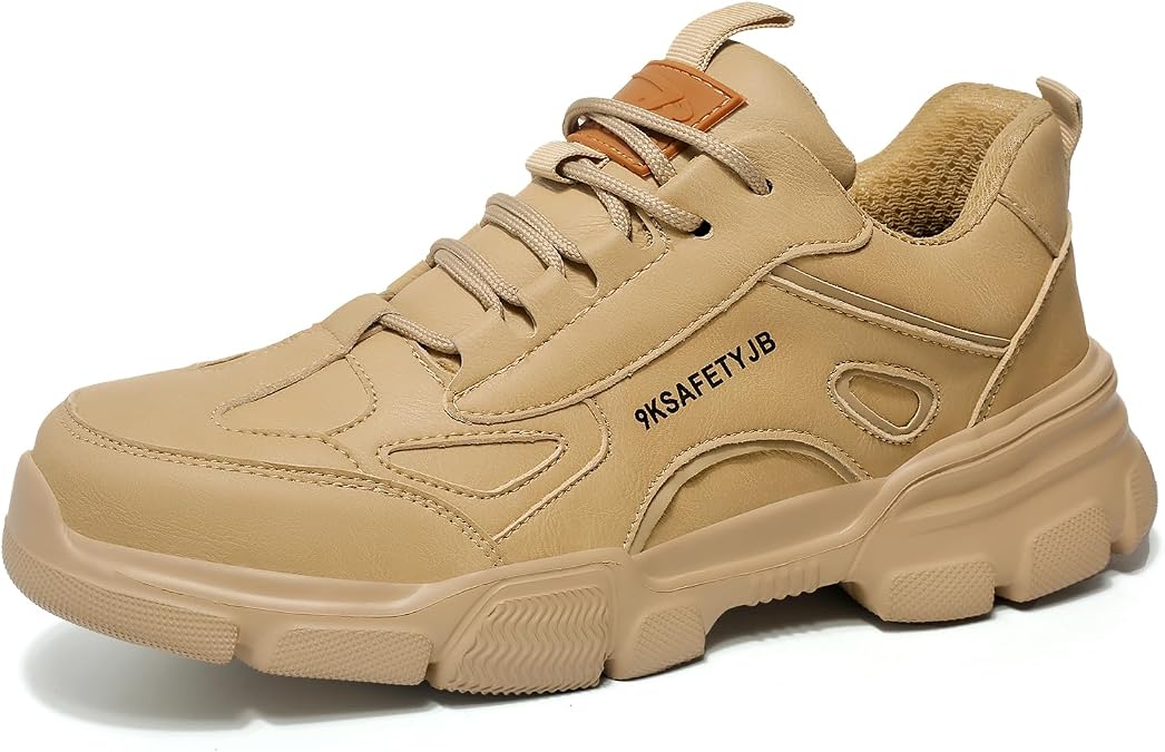 Steel Toe Shoes for Men Puncture Proof Indestructible Industry Construction Work Shoes Lightweight Comfortable Breathable Steel Toe Safety Sneakers Brown