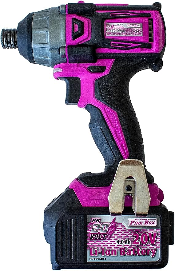 The Original Pink Box 20V Brushless Cordless 1/4-Inch Hex Impact Driver, 4.0Ah Lithium-Ion Battery & Charger Included
