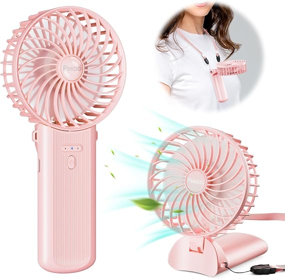 PSECICI Handheld Fan, Mini Portable Personal Fan with lanyard, 4 Speeds Level 180 Foldable Design for Desk/Travel/Office/Outdoor