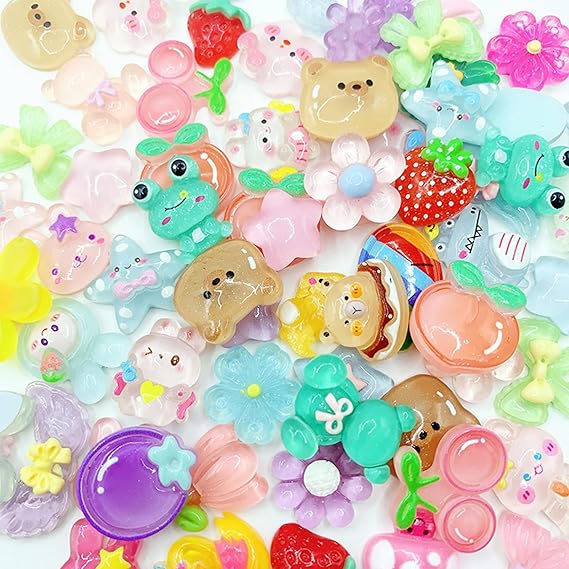 100Pcs Cute Slime Charms Bulk Set, Mixed Flatback Resin Charms Set, Kawaii Resin Charms for Crafting, Mini Decoden for DIY Craft, Phone Junk Cases, Scrapbooking Decoration