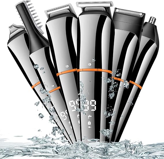 Professional Hair Clippers for Barber Hair Cutting Machine, Men Nose Trimmer Electric Shaver 7 in 1 Beard Grooming Rechargeable, Low Noise (Silver)