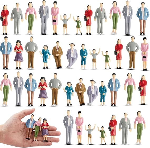 Lewtemi 28 Pcs 1: 25 Scale Miniature People Figurines Mini Architectural Plastic Small Dollhouse Figures Tiny Painted Model Train People for Projects Diorama Villiage
