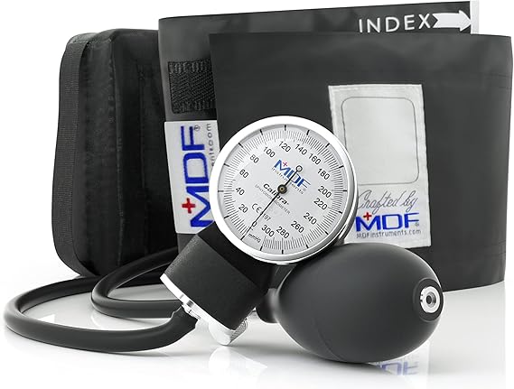MDF Instruments, Calibra Aneroid Premium Professional Sphygmomanometer, Blood Pressure Monitor with Adult Cuff & Carrying Case, Lifetime Calibration, White Dial, Black Cuff, MDF808M11 | Adult cuff included, Carrying case included, Trusted since 1971, Lifetime calibration, Professional-grade, Latex-free