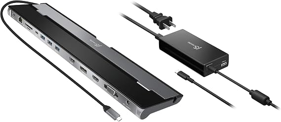 j5create USB-C Docking Station for up to 3 Displays with 100W PD Charger