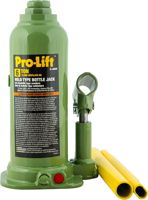 Pro-Lift Welded Bottle Jack 6 Ton - (12,000 Lbs) Capacity Hydraulic Lifting with Side Pump Two-Piece Handle