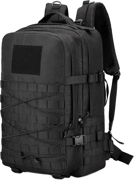 45L Tactical Backpack for Men, Water Resistant Military MOLLE Rucksack, Large Hiking Camping Backpack with Laptop Compartment Fits 17" Laptop, Travel Daypack for Trekking Cycling Gym Outdoor Black