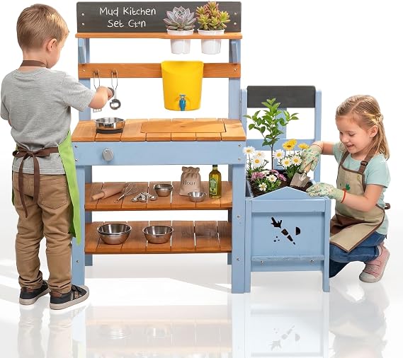 Ktaxon Outdoor Mud Kitchen with Planter Box for Kids Ages 3+