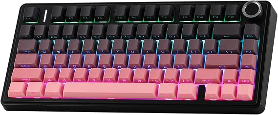 EPOMAKER Aula F75 Ultra Wireless Mechanical Keyboard 10000mAh VIA Button Hot-Swap Creamy Switch & Gasket BT/2.4GHz/Type C RGB Gaming Keyboard for PC/Mac (Black Pink Reaper)