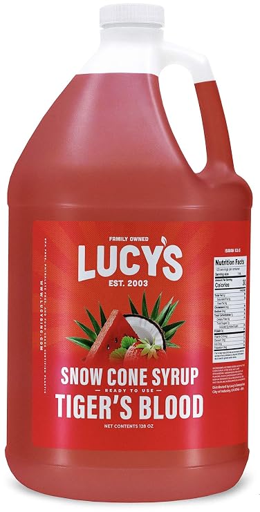 Lucy's Family Owned - Shaved Ice Snow Cone Syrup - 1 Gallon (128oz.) (Tiger's Blood)