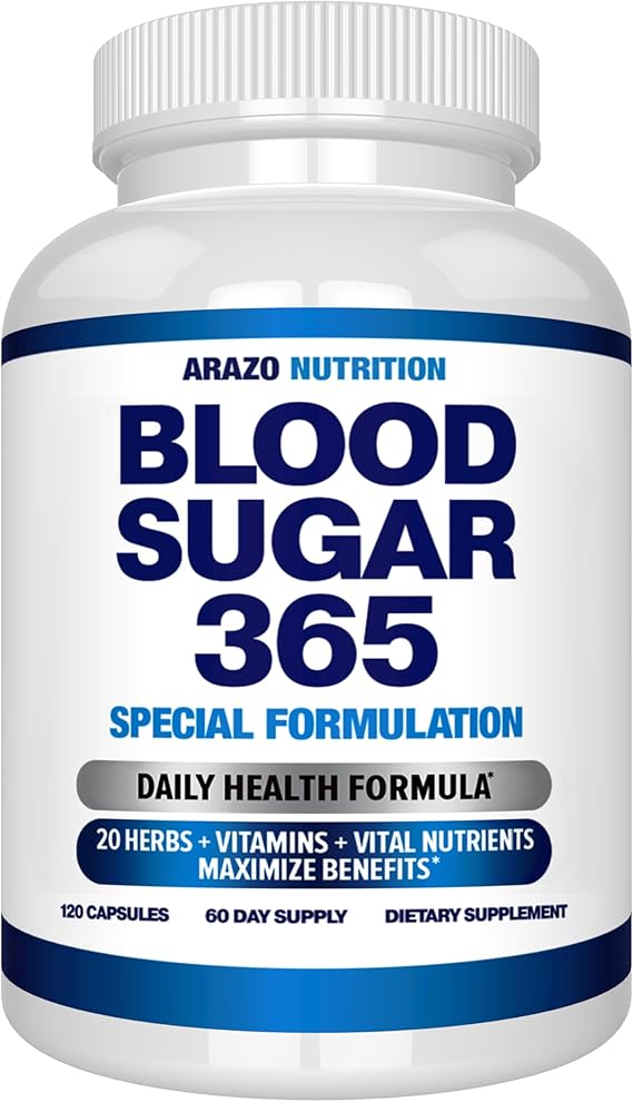 Arazo Nutrition Blood Sugar 365 Supplement Supports Healthy Energy Levels - 120 Herbal Pills - 60 Day Supply