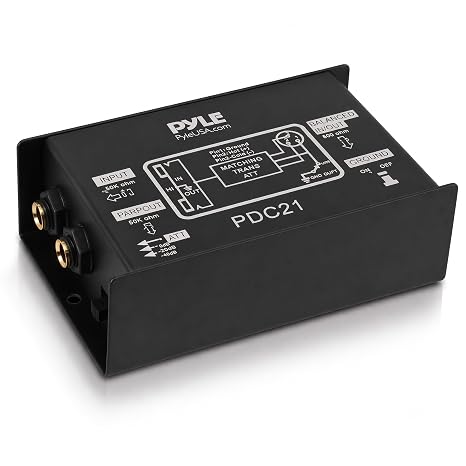 Pyle Premium Direct Injection Audio Box - 2.36" x 4.09" Passive DI Unit Hum Eliminator w/ Input Attenuator to Connect Guitar & Bass, 1/4'' Impedance Transformer Connector to Balanced & Unbalanced XLR