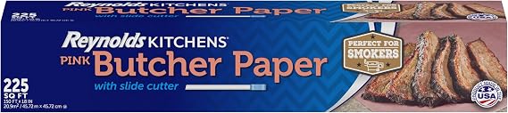 Reynolds Kitchens 18 Inch Pink Butcher Paper with Slide Cutter, 225sq ft | Unbleached, Unwaxed, Food-Grade Butcher Paper for Wrapping Brisket, Ribs, and BBQ Meats, Smoker-Safe, 18 in x 150 ft