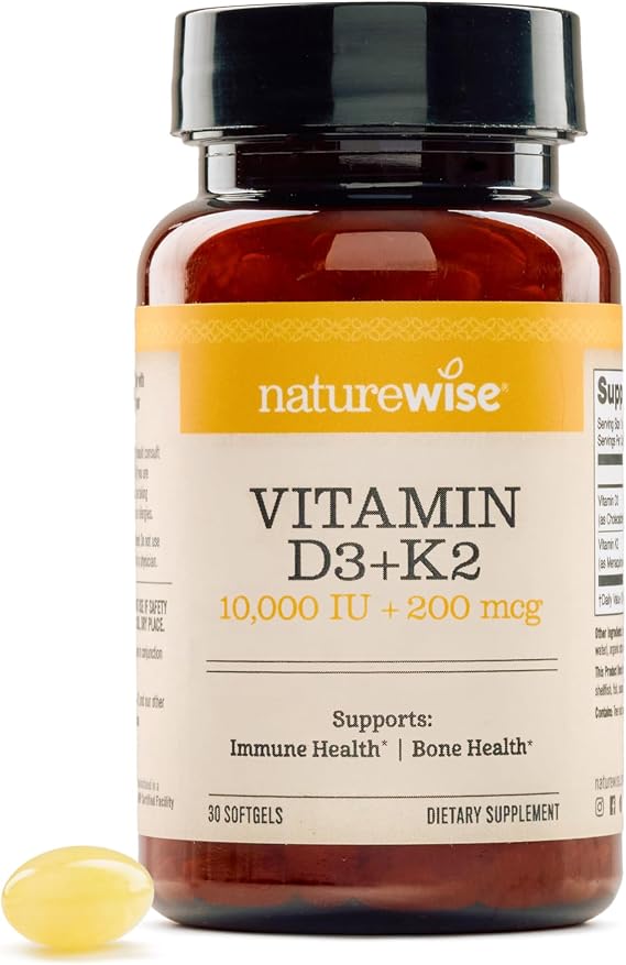 NatureWise Vitamin D3 10000IU + K2 MK-7 200mcg Supplement, 30 Softgels