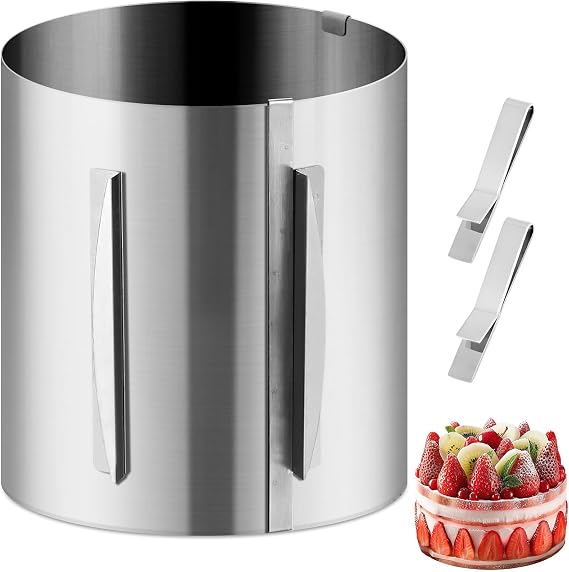 Telescopic Cake Ring with Fastening Clip & Precise Scaling Inside, 20cm High Mousse Rings Mold Adjustable 16 to 30cm, Silver Stainless Steel Baking Round Mould for Cooking Crumpets Egg Pastry Desserts