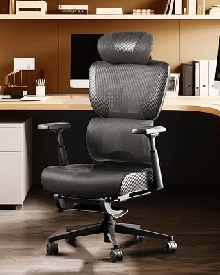 AutoFull G4 Ergonomic Office Chair with Separated Lumbar and Backrest, Desk Chair with 2D Headrest, 3D Armrests & 140 Recline, Adjustable Mesh Chair for Home Office, Black