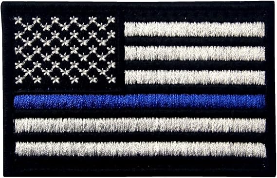 Tactical Embroidered Thin Blue Line USA Flag Fastener Hook & Loop Patch