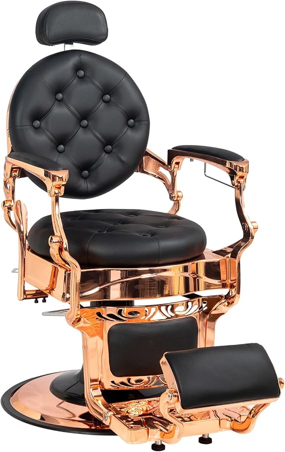 Winado Heavy Duty Vintage Recline Barber Chair, Rose Gold - Button Style | with Headrest, Supports up to 700lbs & 360 Rotatable, Professional Salon Beauty Spa Shampoo Equipment for Hair Stylist