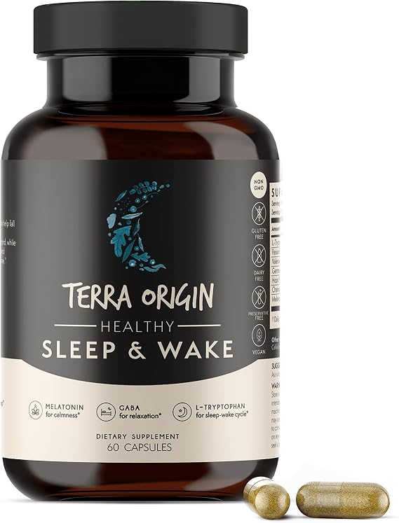 TERRA ORIGIN Healthy Sleep & Wake Natural Sleep Aid Supplement, 60 Caps