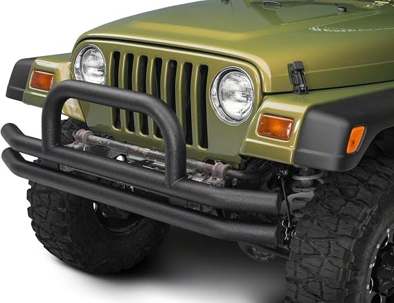 Barricade Double Tubular Front Bumper with Classic Over-Rider Hoop; Textured Black Compatible For 76-06 Jeep CJ, Wrangler YJ & TJ