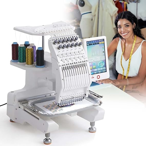 Computerized Sewing Machine, 12-Needle Embroidery Machine, Computer Sewing Machine Coloured Touch Screen + 500 Patterns, DST Format Tricks, for Clothing