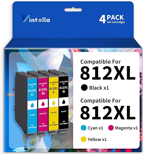 Remanufactured Ink Cartridge Replacement for Epson 812XL Ink Cartridges Combo Pack T812XL 812 T812 for Workforce Pro WF-7820 WF-7840 EC-C7000 Printer (4 Pack)