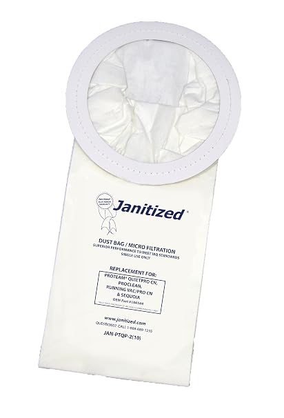 Janitized JAN-PTQP-2(10) Premium Replacement Commercial Vacuum Paper Bag for ProTeam QuietPro CN, ProClean, RunningVac/Pro Vac CN, Sequoia Vacuum Cleaners, OEM#104544 (Pack of 10)