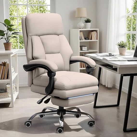 Executive Office Chair with High Back, Ergonomic Recliner Computer Chair PU Leathe Gaming Chair, Heavy Duty Adjustable Height Home Office Chair with Foot Rest